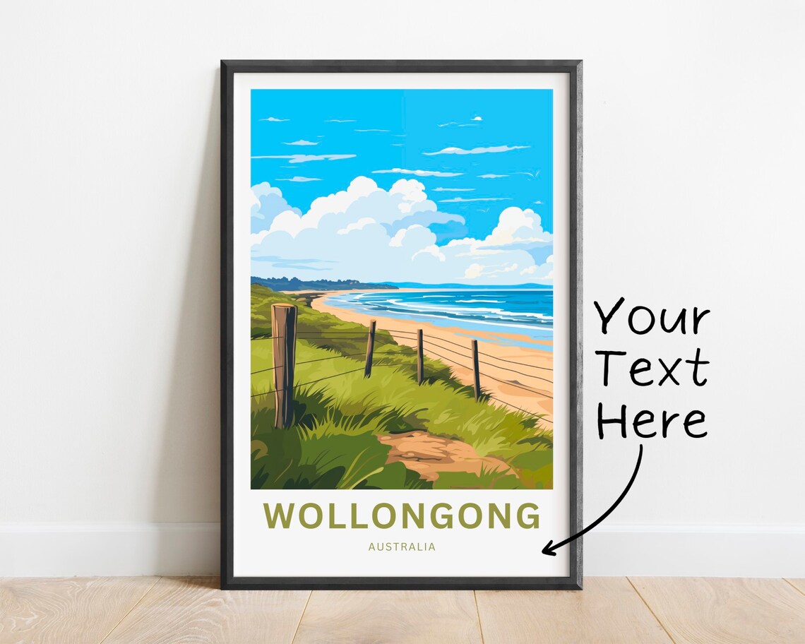 Personalized Wollongong Australia Beach Vintage Travel Poster Coastal