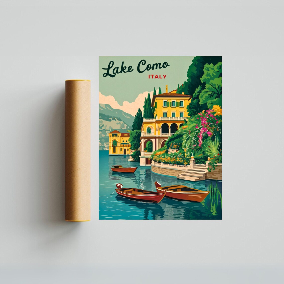 Lake Como Italy Lakeside Villa Flower Garden Boats Retro Poster - Image 4