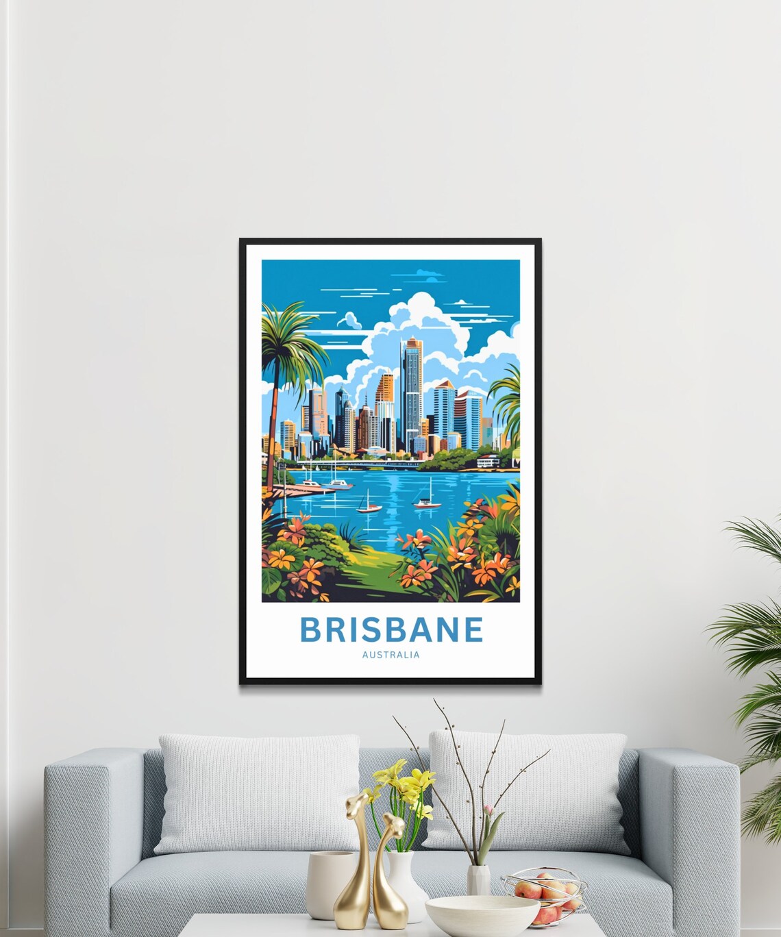 Brisbane Australia Tropical River City Skyline Travel Poster - Image 3