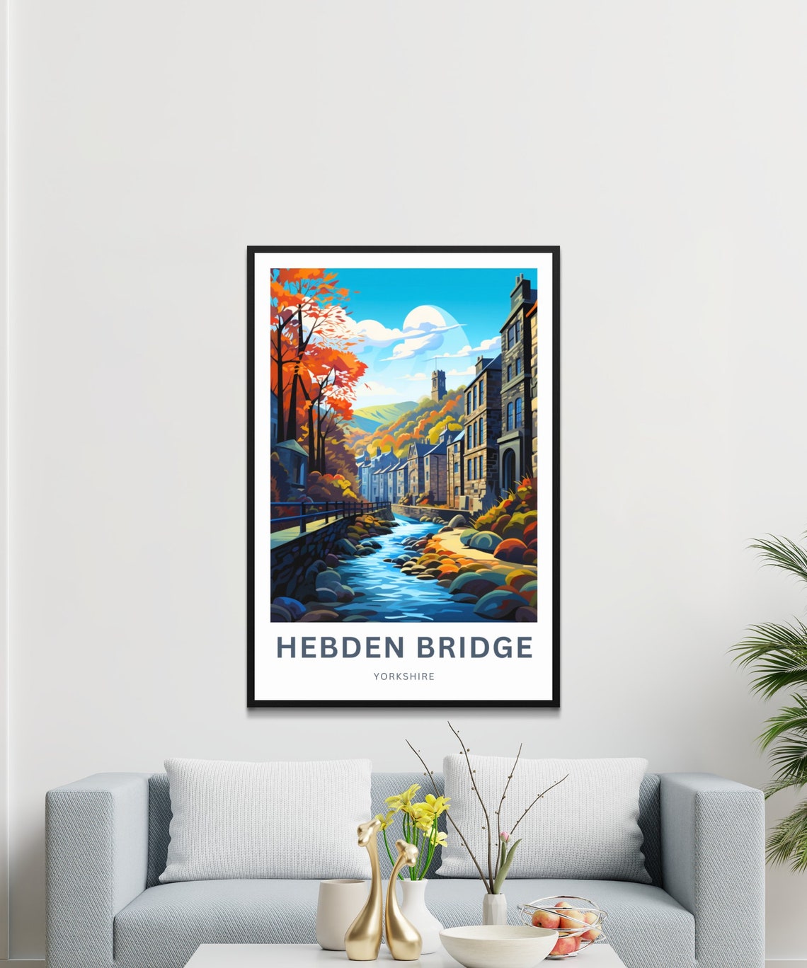 Personalized Hebden Bridge Yorkshire Autumn River View Travel Poster - Image 3