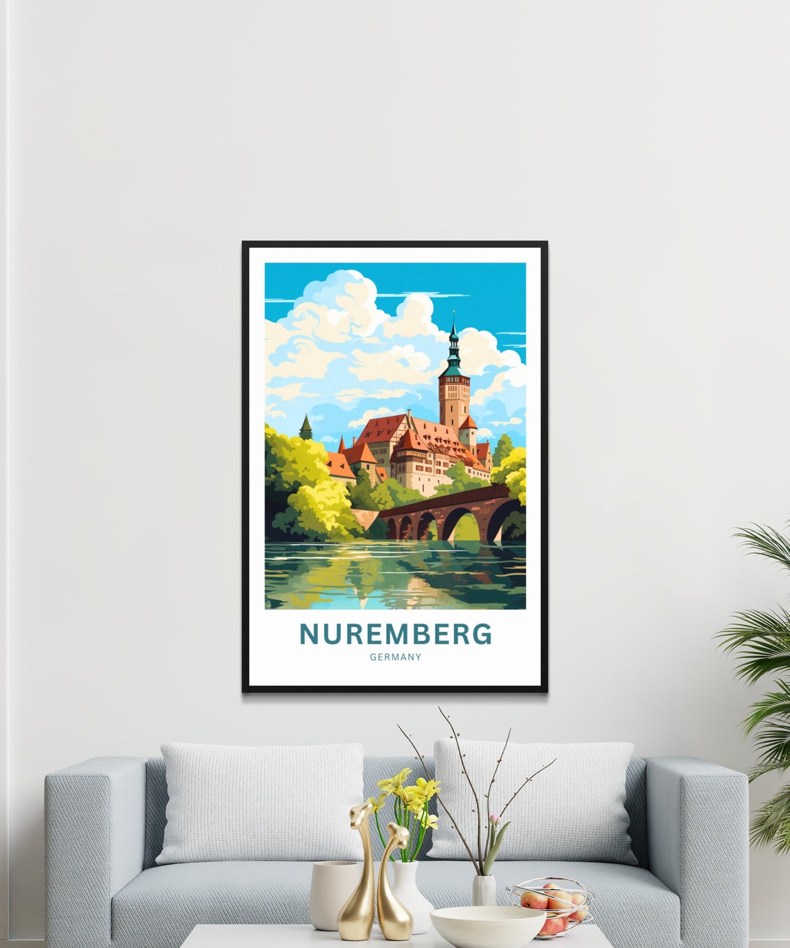 Nuremberg Germany Personalized Castle River Bridge Travel Poster - Image 3