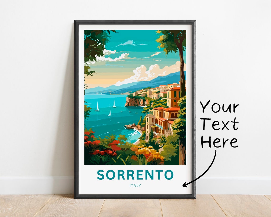 Sorrento Italy Cliffside Town Sailboats Custom Text Art Poster