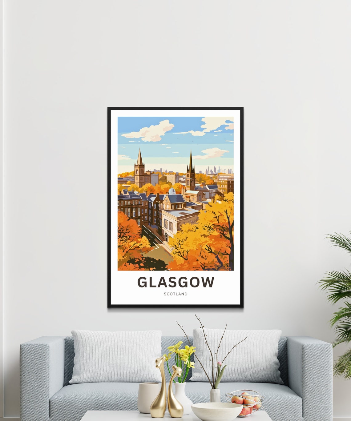 Glasgow Scotland Autumn Rooftops Church Spires Vintage Poster - Image 3