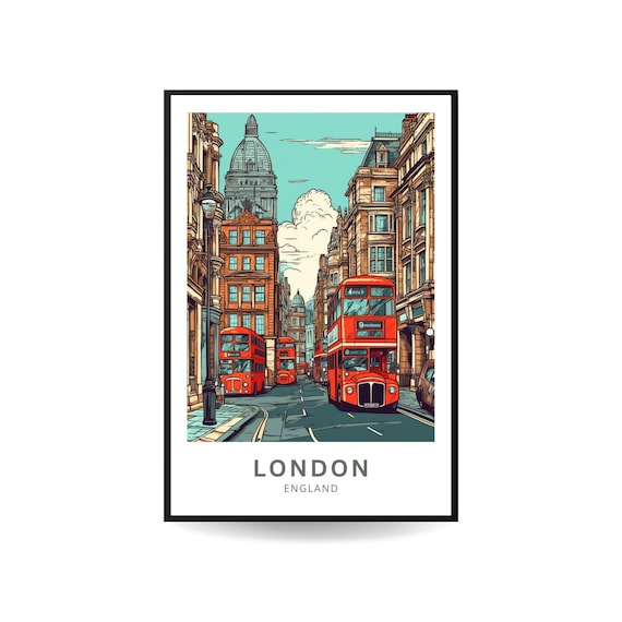 London England Red Double Decker Bus Historic Street Scene Poster