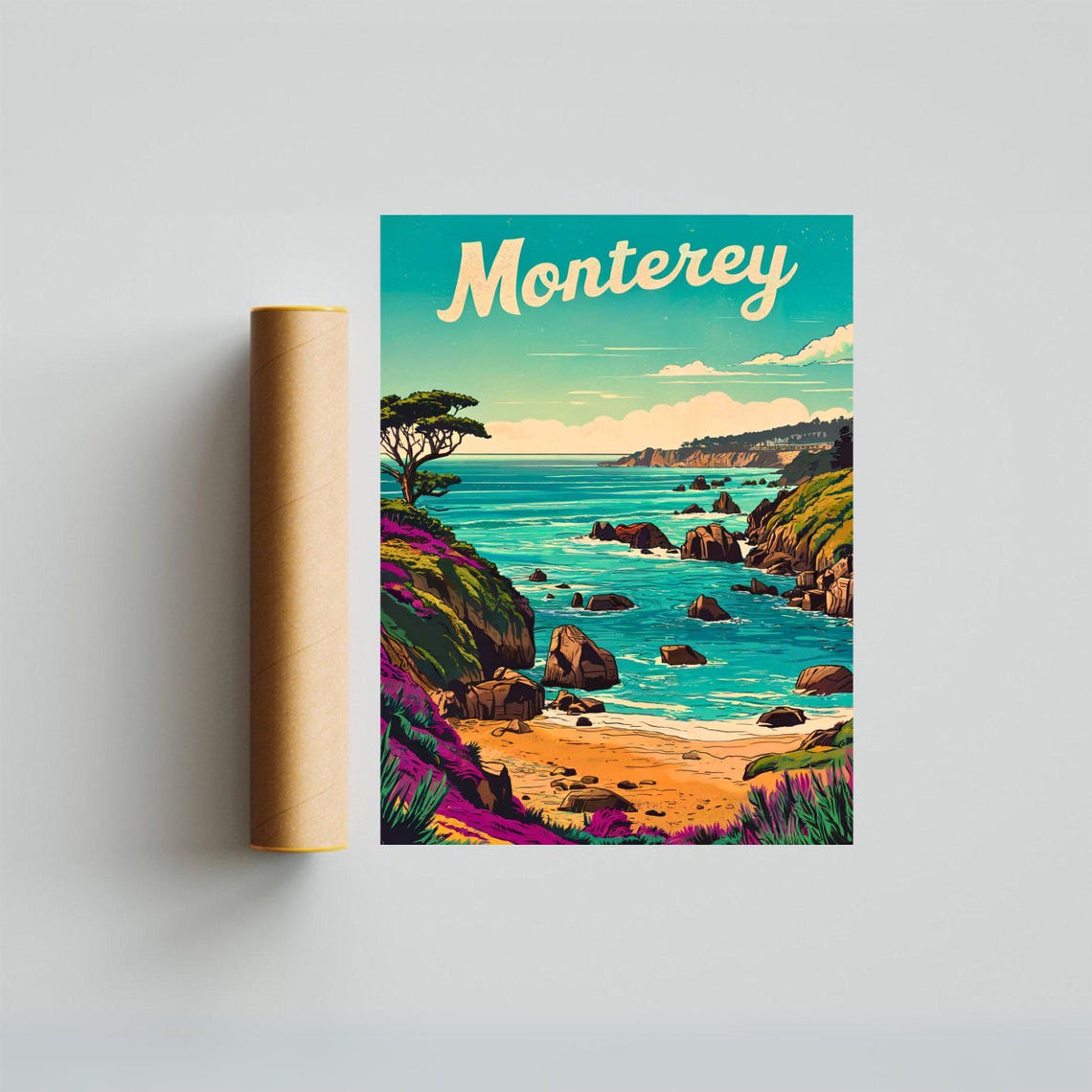 Monterey Retro Coastal Cliffs Rocky Shore Vintage Travel Poster - Image 3