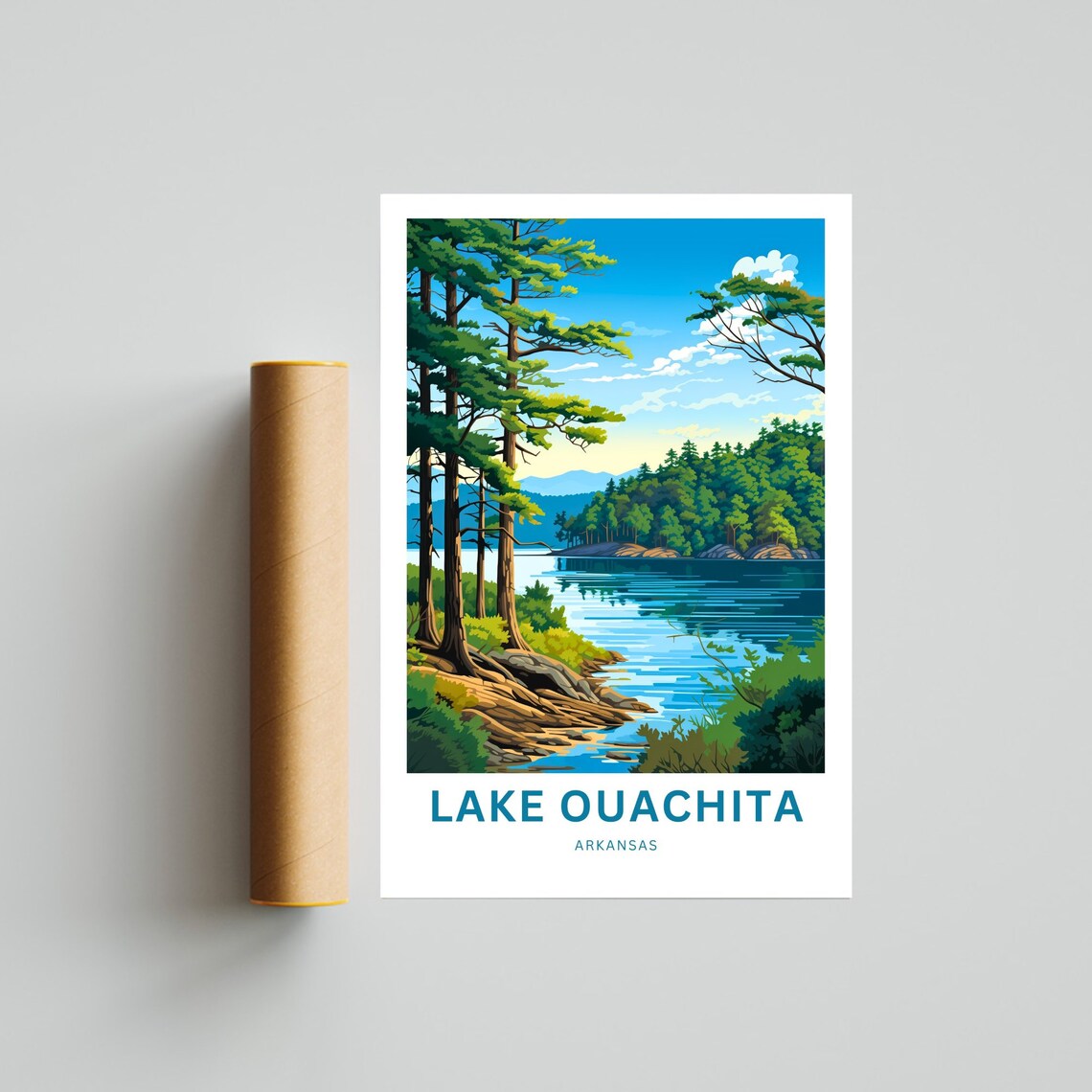 Lake Ouachita Arkansas Pine Shore Sunset Customizable Travel Poster - Image 4