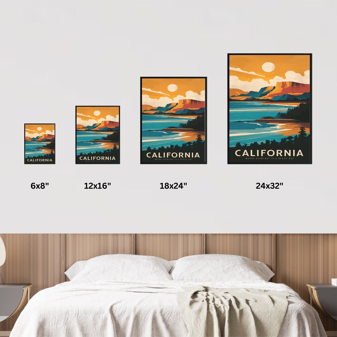 California Beach Day Coastal Sunset Cliffs Vintage Travel Poster - Image 4