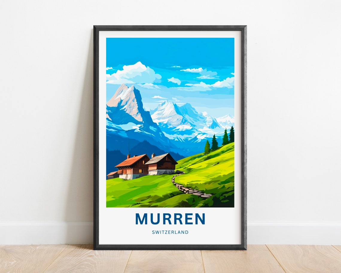 Personalized Murren Switzerland Mountain Chalet View Gift Poster - Image 2