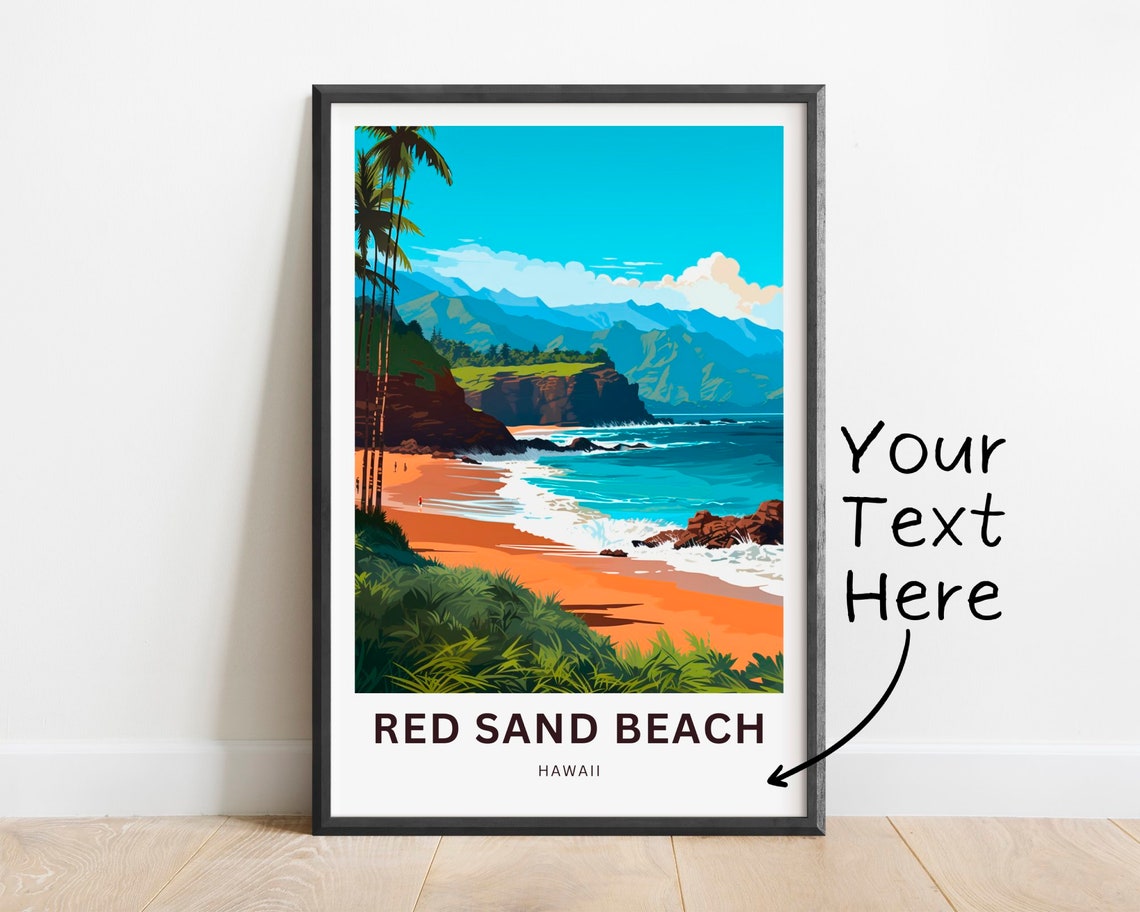 Red Sand Beach Hawaii Palm Trees Golden Sand Surf Customizable Poster
