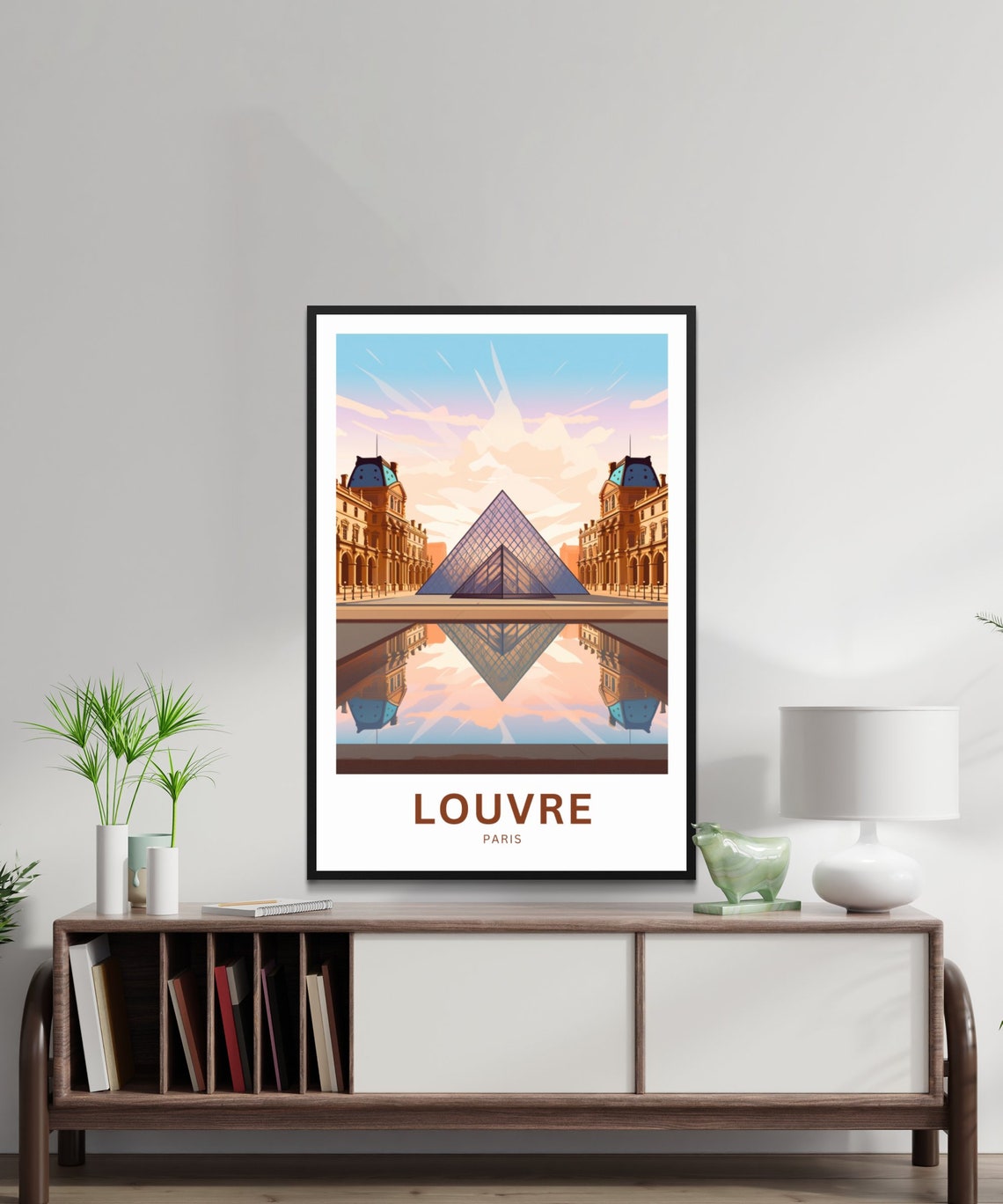 Louvre Paris Sunset Pyramid Reflection Courtyard Travel Poster - Image 2