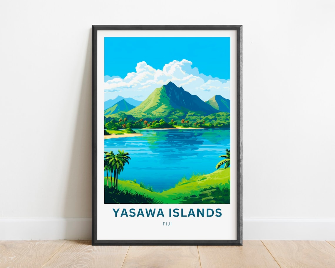 Yasawa Islands Fiji Tropical Volcanic Peaks Lagoon Travel Poster