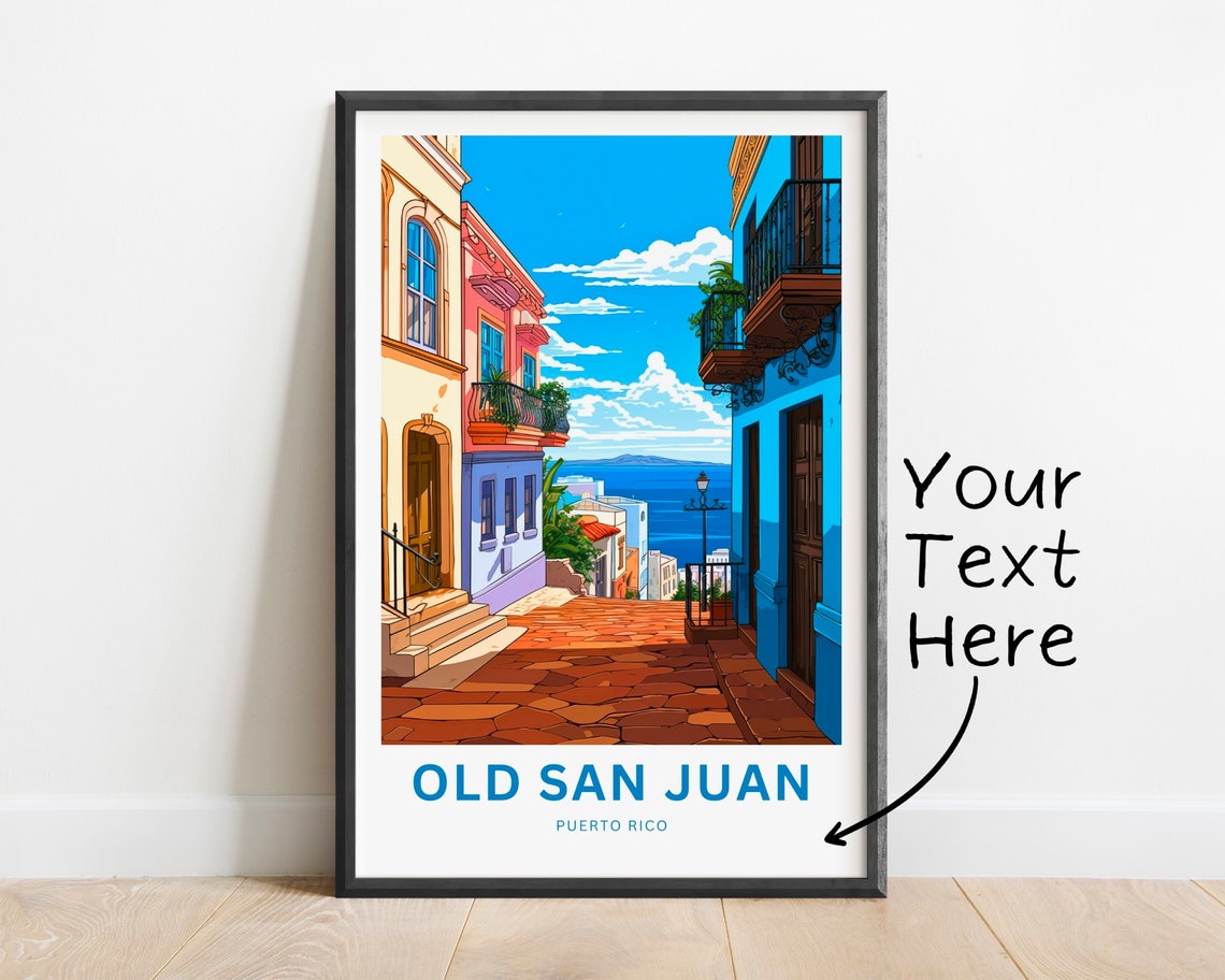 Personalized Old San Juan Travel Print Old San Juan Poster Puerto Rico Wall Art Framed Present Gift Puerto Rico Present Custom Text - Image 3