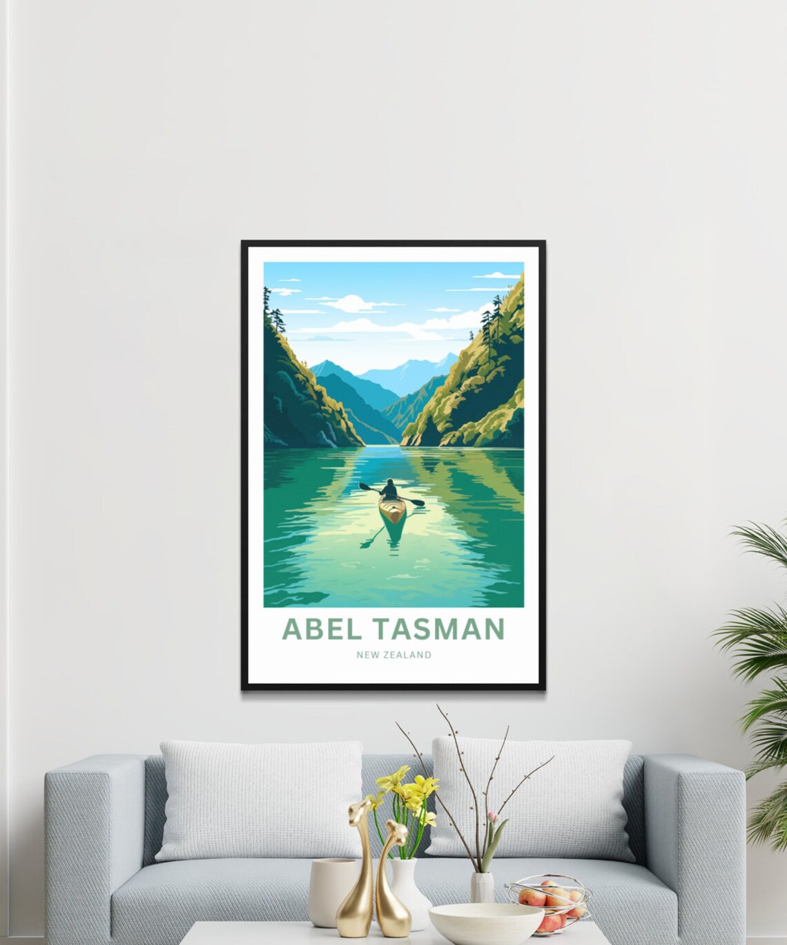 Abel Tasman New Zealand Mountain Inlet Kayaker Scenic Poster - Image 3