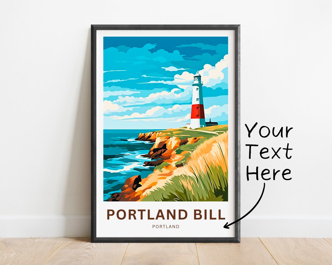 Portland Bill Lighthouse Rugged Cliffs Blue Sea Travel Poster