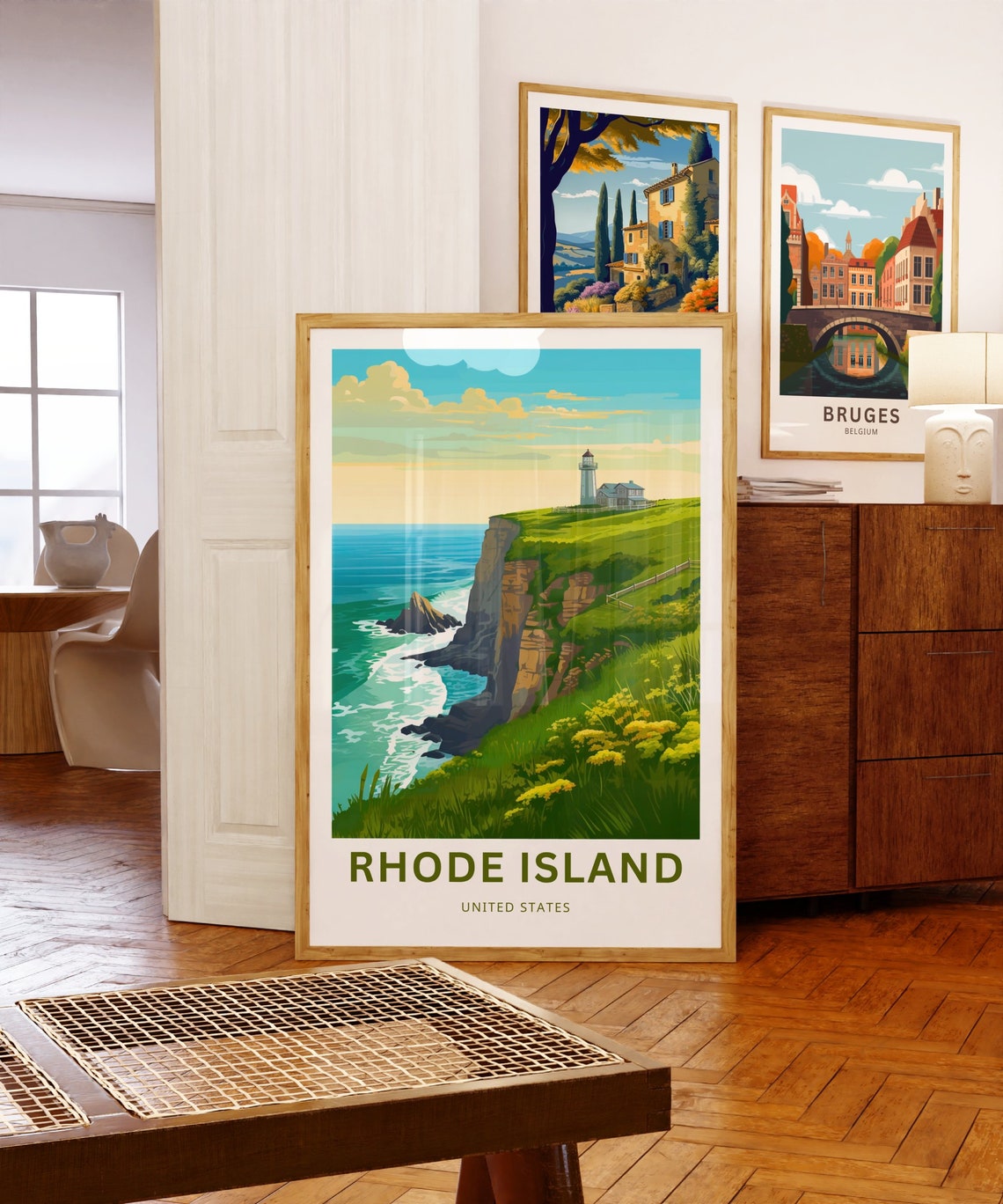 Rhode Island Lighthouse Green Ocean Cliff Vintage Travel Poster - Image 5