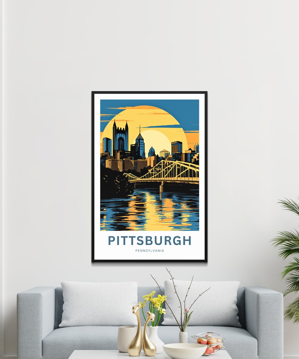 Pittsburgh Pennsylvania Golden Sun Skyline River Bridge Poster - Image 3