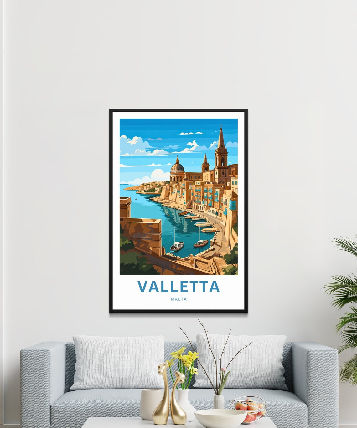 Personalized Valletta Malta Harbor Custom Text Travel Art Poster - Image 3