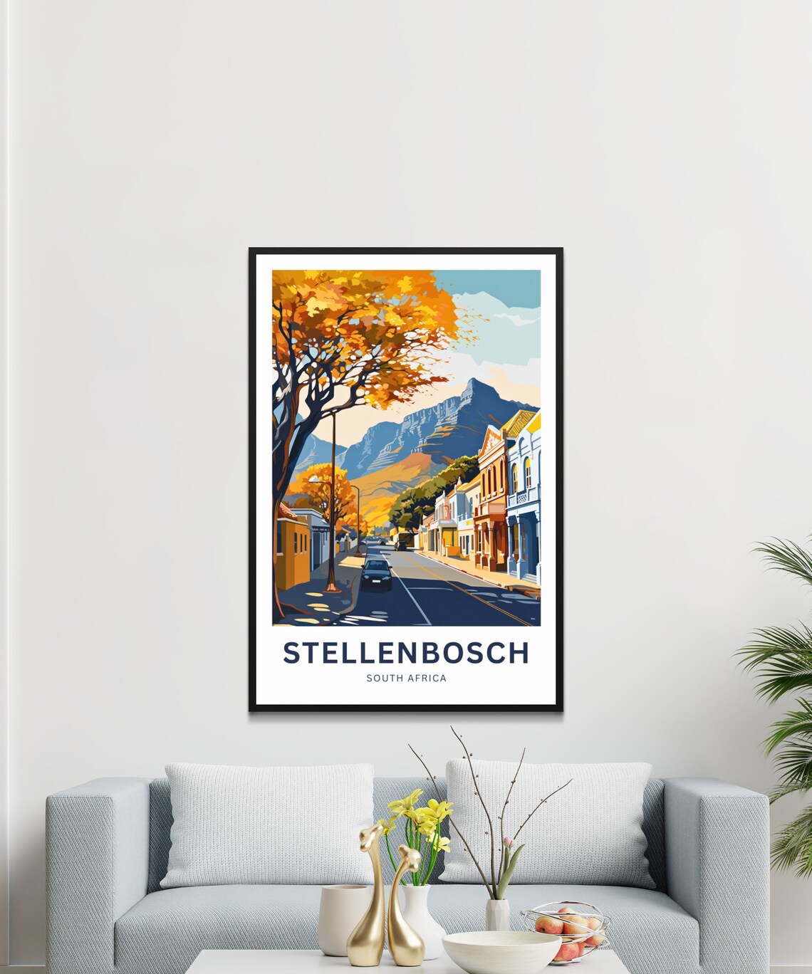 Stellenbosch South Africa Golden Tree Street Travel Art Poster - Image 3