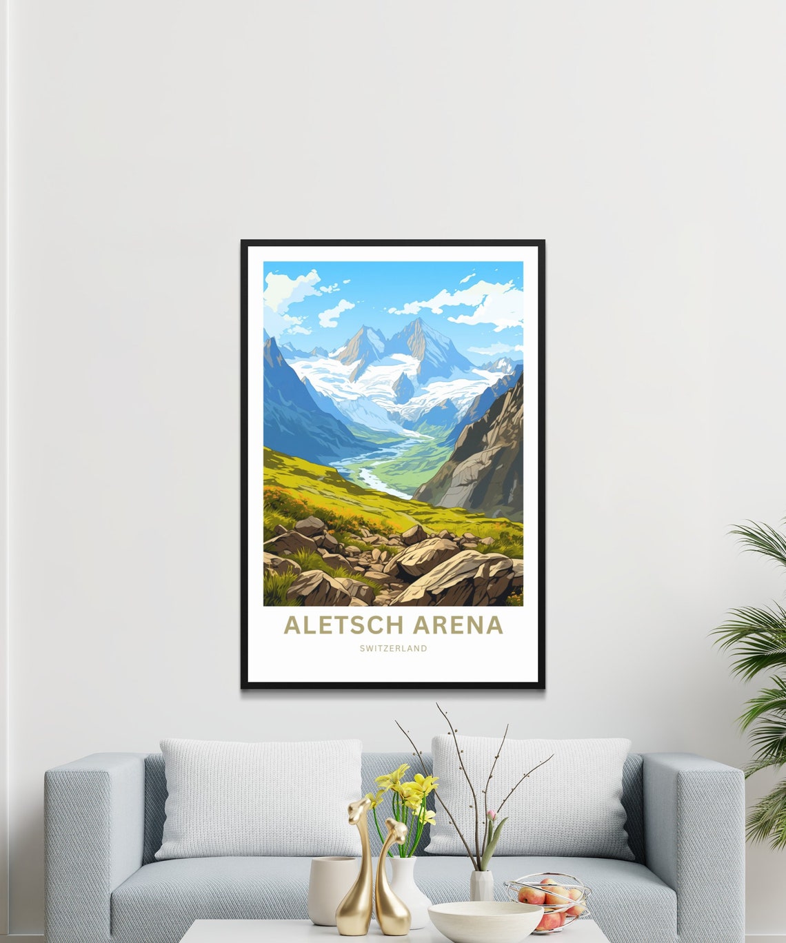 Aletsch Arena Switzerland Glacier Peaks Custom Text Travel Poster - Image 3