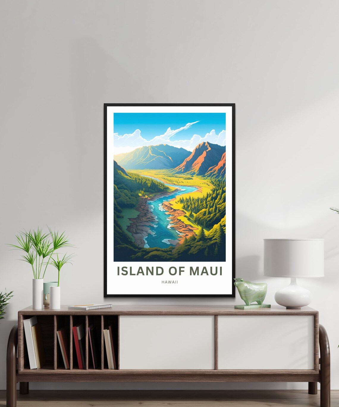 Island of Maui Hawaii Lush Valley River Mountain Travel Poster - Image 2