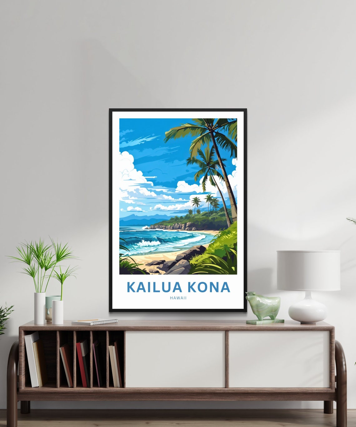 Kailua Kona Hawaii Palm Cove Rocky Beach Personalized Poster - Image 3
