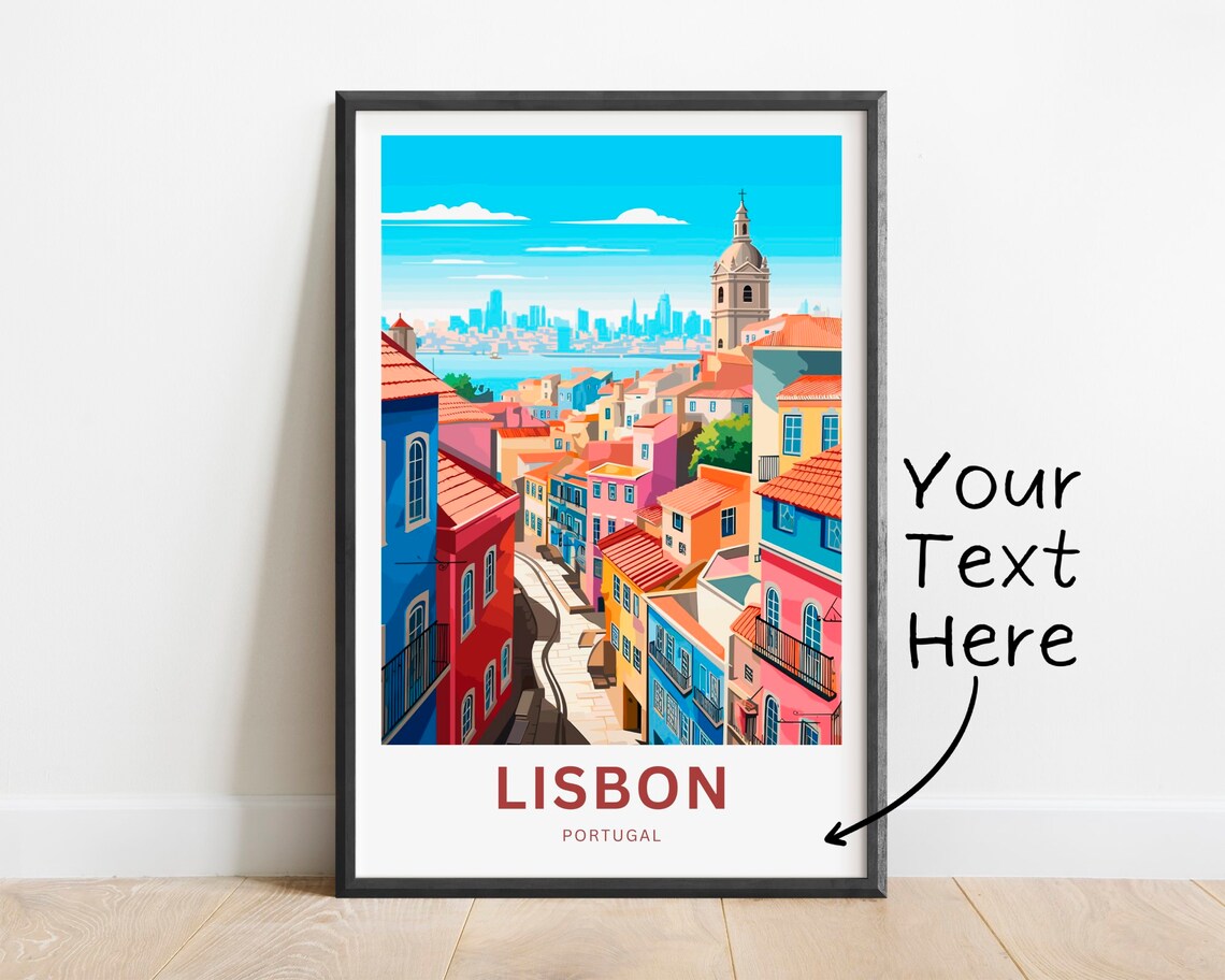 Personalized Lisbon Portugal Colorful Old Town Rooftops Travel Poster