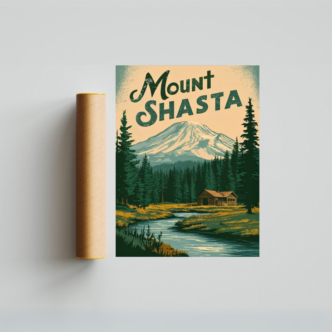 Mount Shasta California Rustic Cabin Creek Distressed Vintage Poster - Image 4