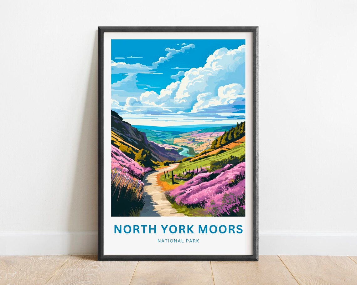 North York Moors National Park Heather Hills England Travel Poster