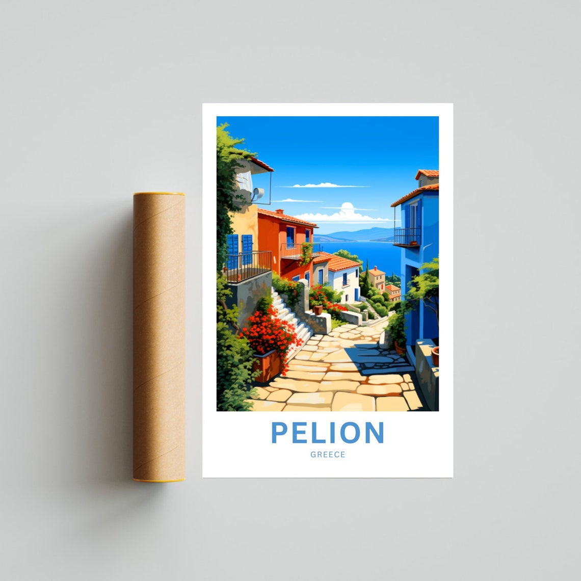 Pelion Greece Personalized Colorful Village Stone Steps Poster - Image 4
