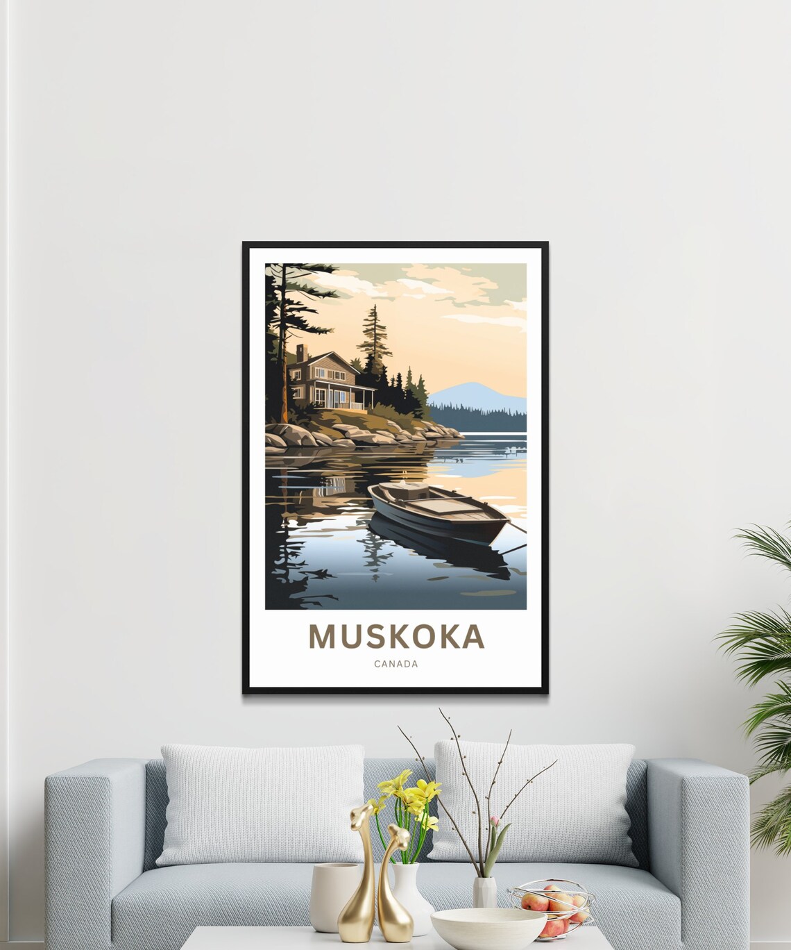 Muskoka Canada Lakeside Cabin Rowboat Vintage Sunset Travel Poster - Image 3