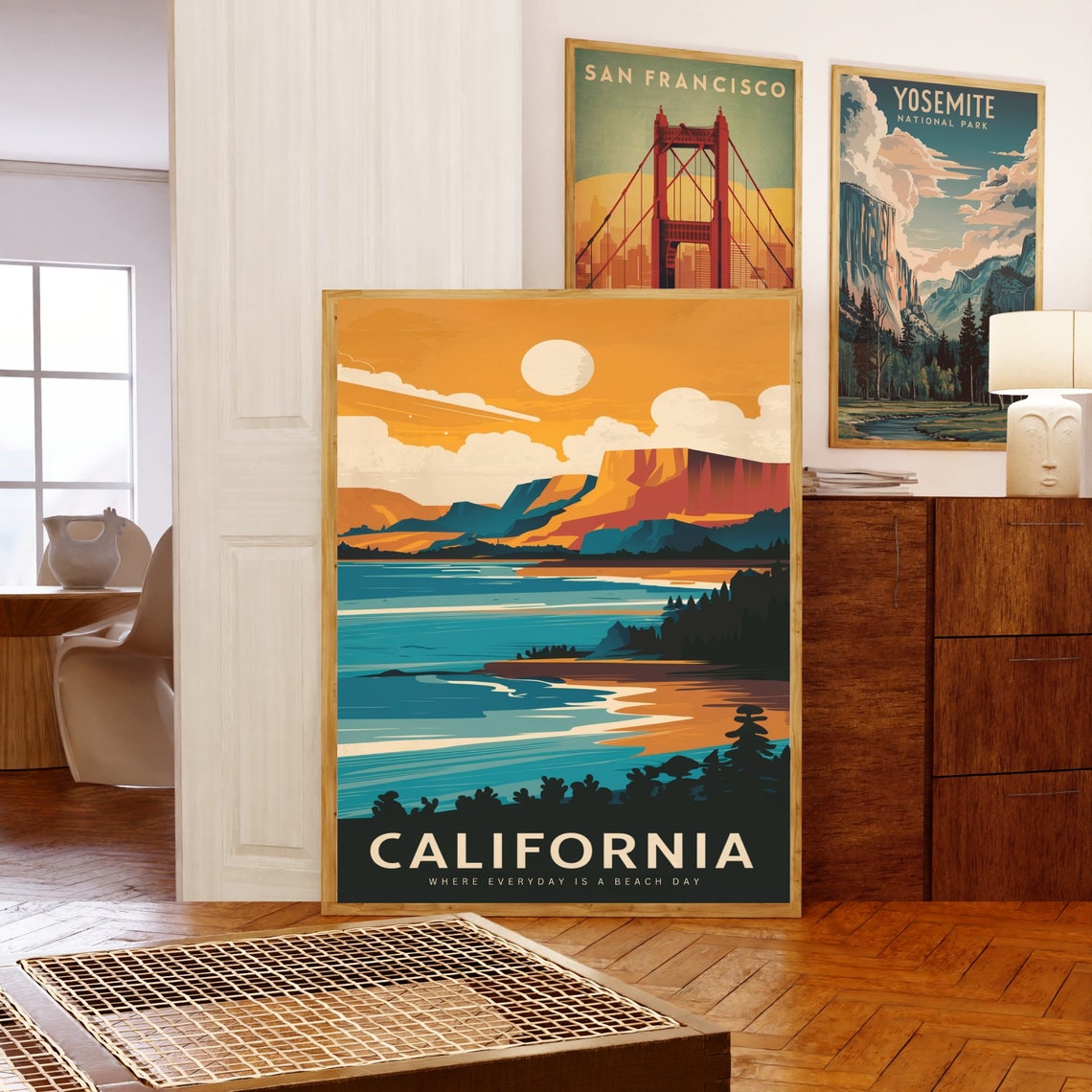 California Beach Day Coastal Sunset Cliffs Vintage Travel Poster - Image 5