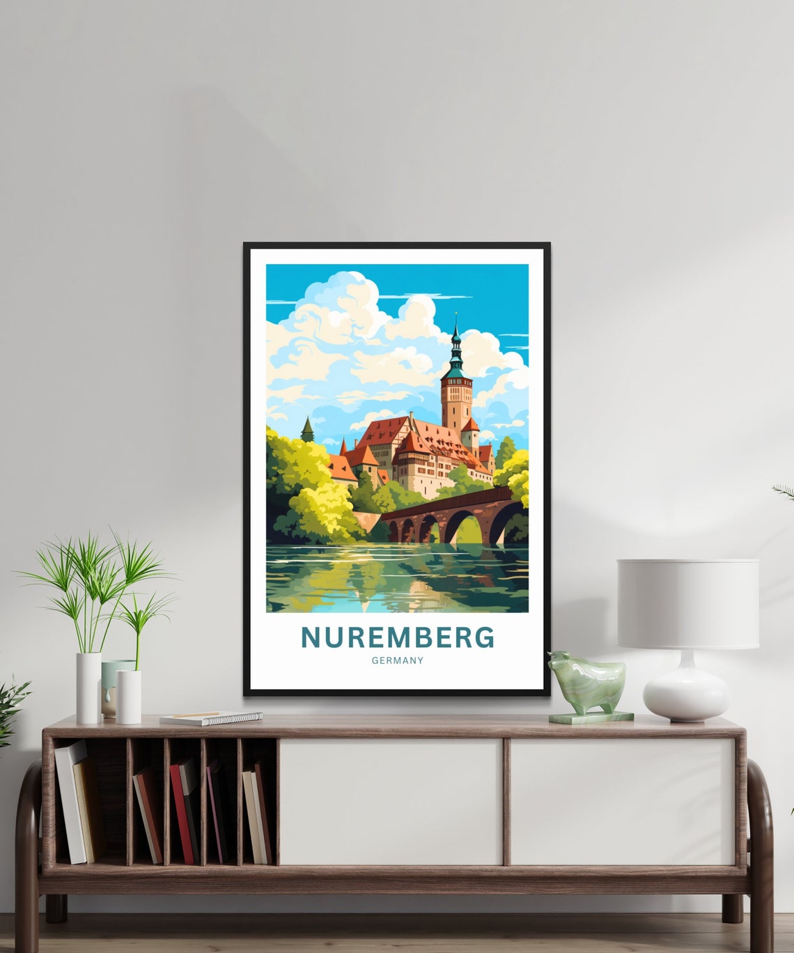 Nuremberg Germany Medieval Castle River Bridge Travel Poster - Image 2
