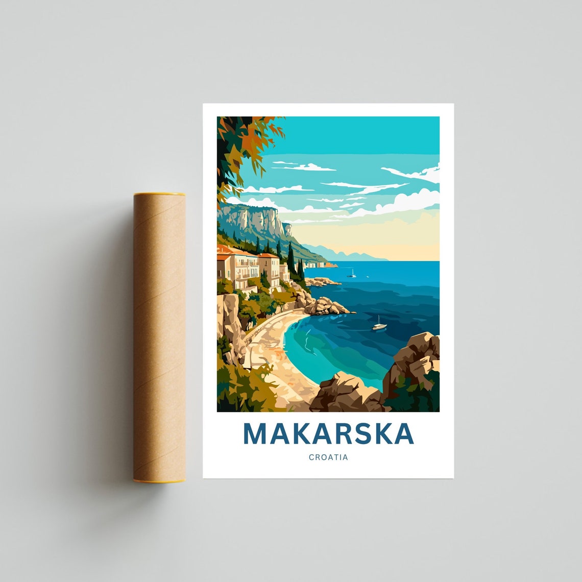 Personalized Makarska Croatia Rocky Cove Beach Turquoise Sea Poster - Image 4