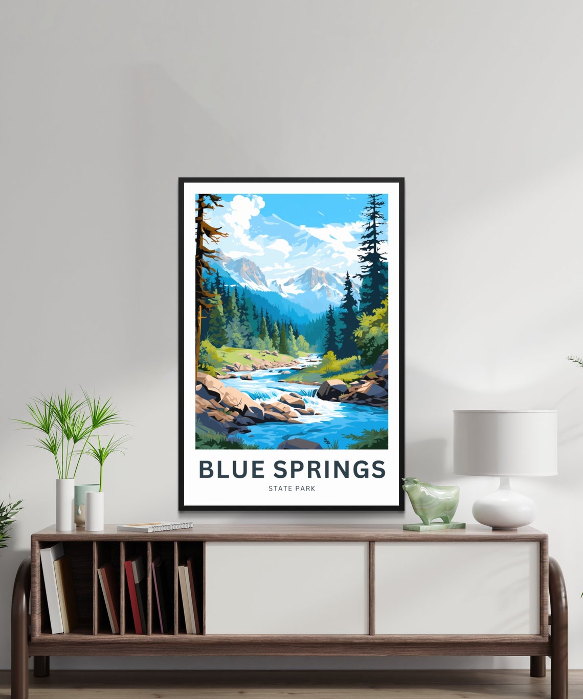 Blue Springs State Park Travel Poster Mountain Stream Rapids Scenic - Image 2