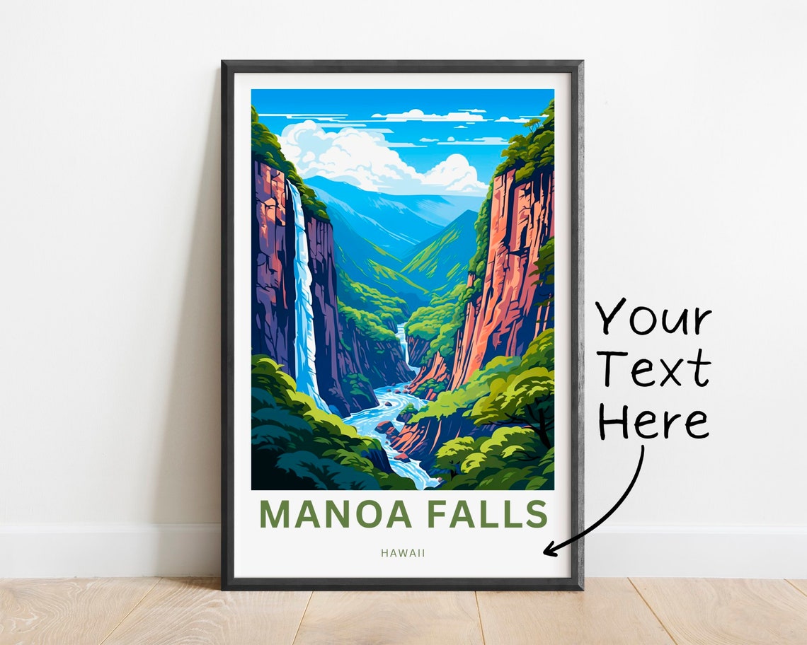 Manoa Falls Hawaii Travel Poster Jungle Waterfall Valley Art