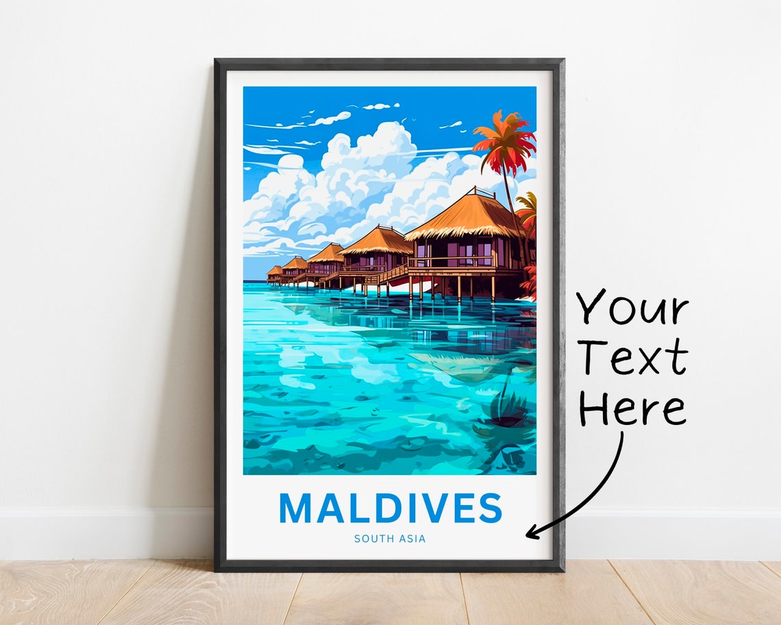 Maldives Row Of Overwater Bungalows Personalized Travel Poster