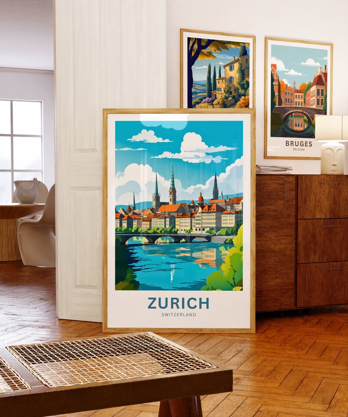 Zurich Switzerland River Old Town Spires Bridge Travel Poster - Image 5