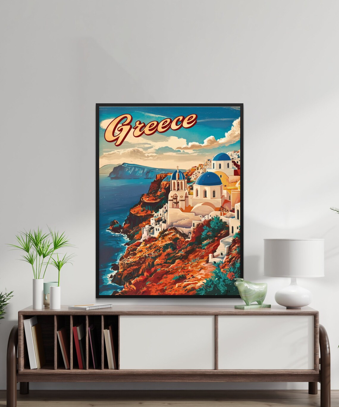 Greece Island Cove Beach Village Cliffs Vintage Travel Poster - Image 2
