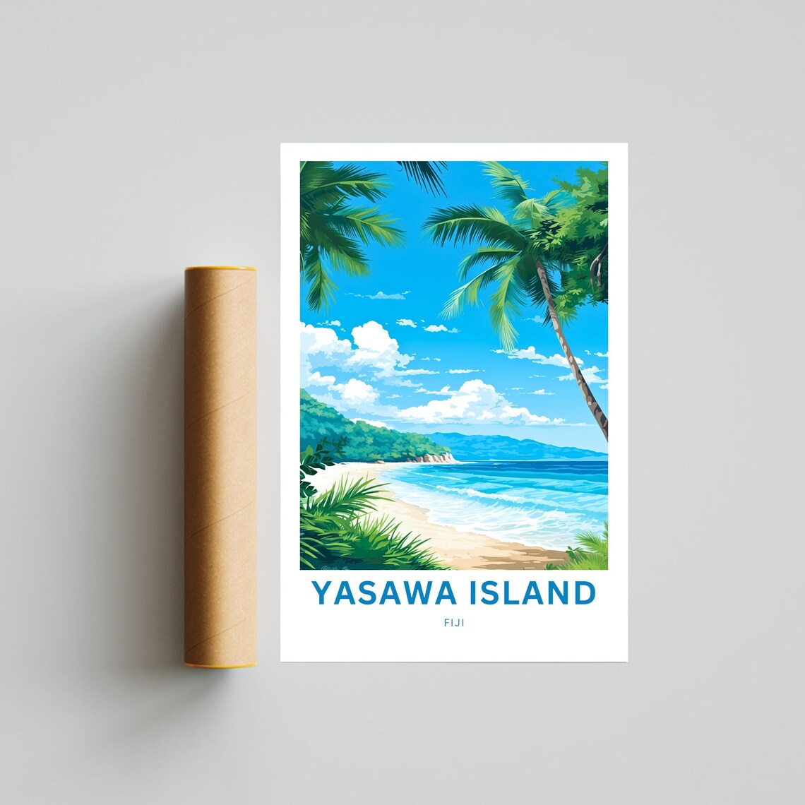 Yasawa Island Fiji White Sand Beach Between Tall Palms Poster - Image 4
