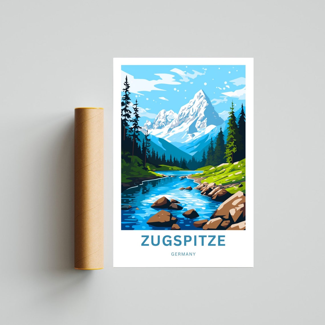 Zugspitze Germany Mountain Stream Rocks Pines Art Travel Poster - Image 4