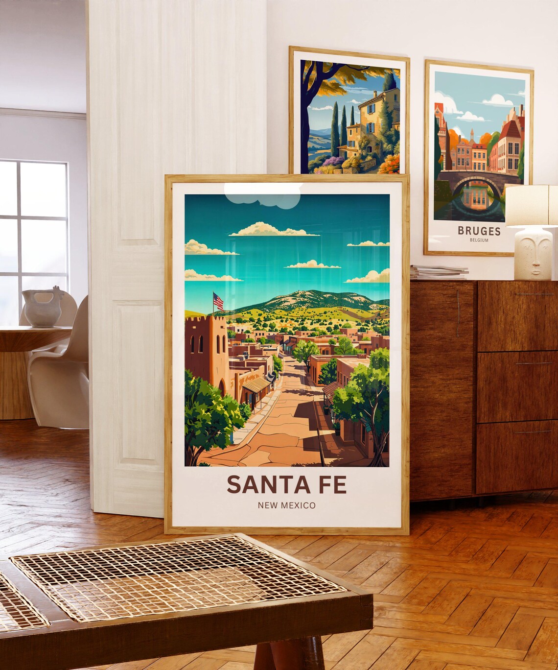 Santa Fe New Mexico Adobe Old Town Street Desert Travel Poster - Image 5