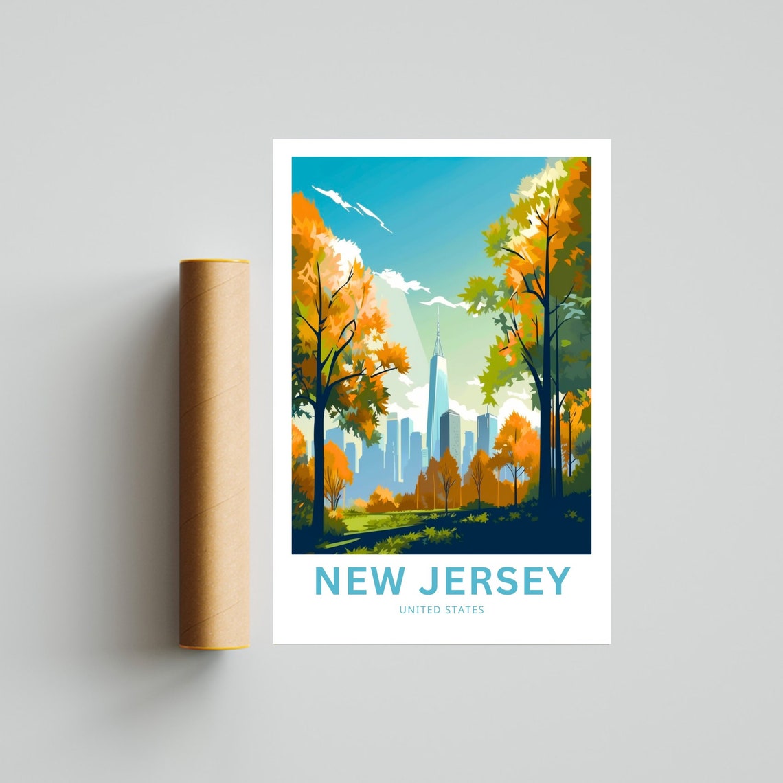New Jersey United States Travel Poster Skyline Through Autumn Trees - Image 4