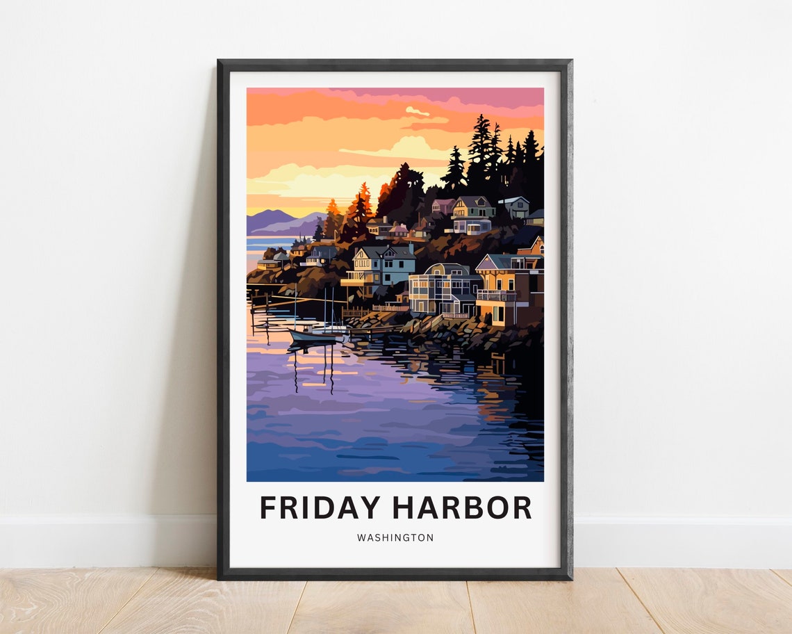 Friday Harbor Washington Sunset Harbor Cottages Poster Artwork