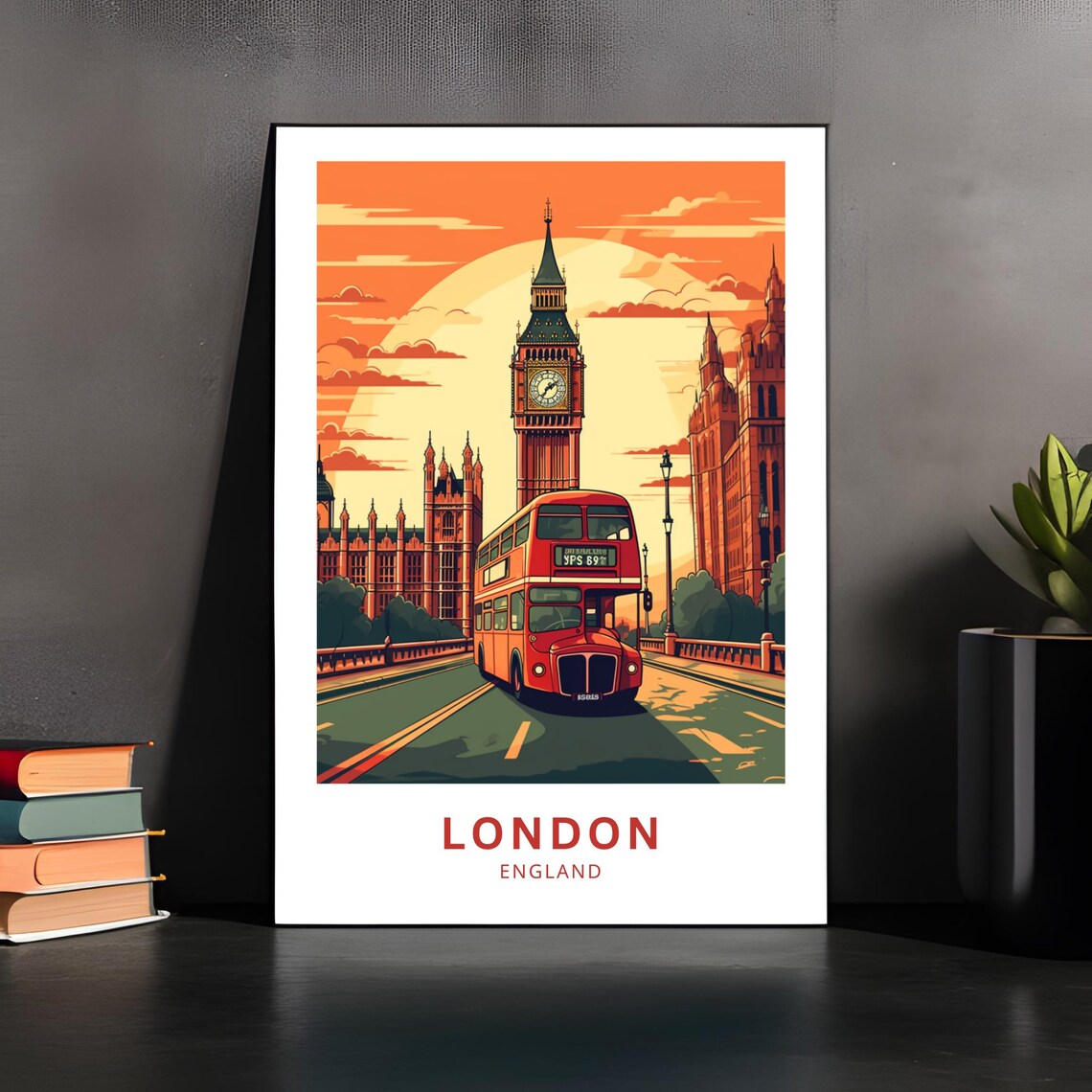 London England Big Ben Red Bus Sunset Landmark Travel Poster - Image 3