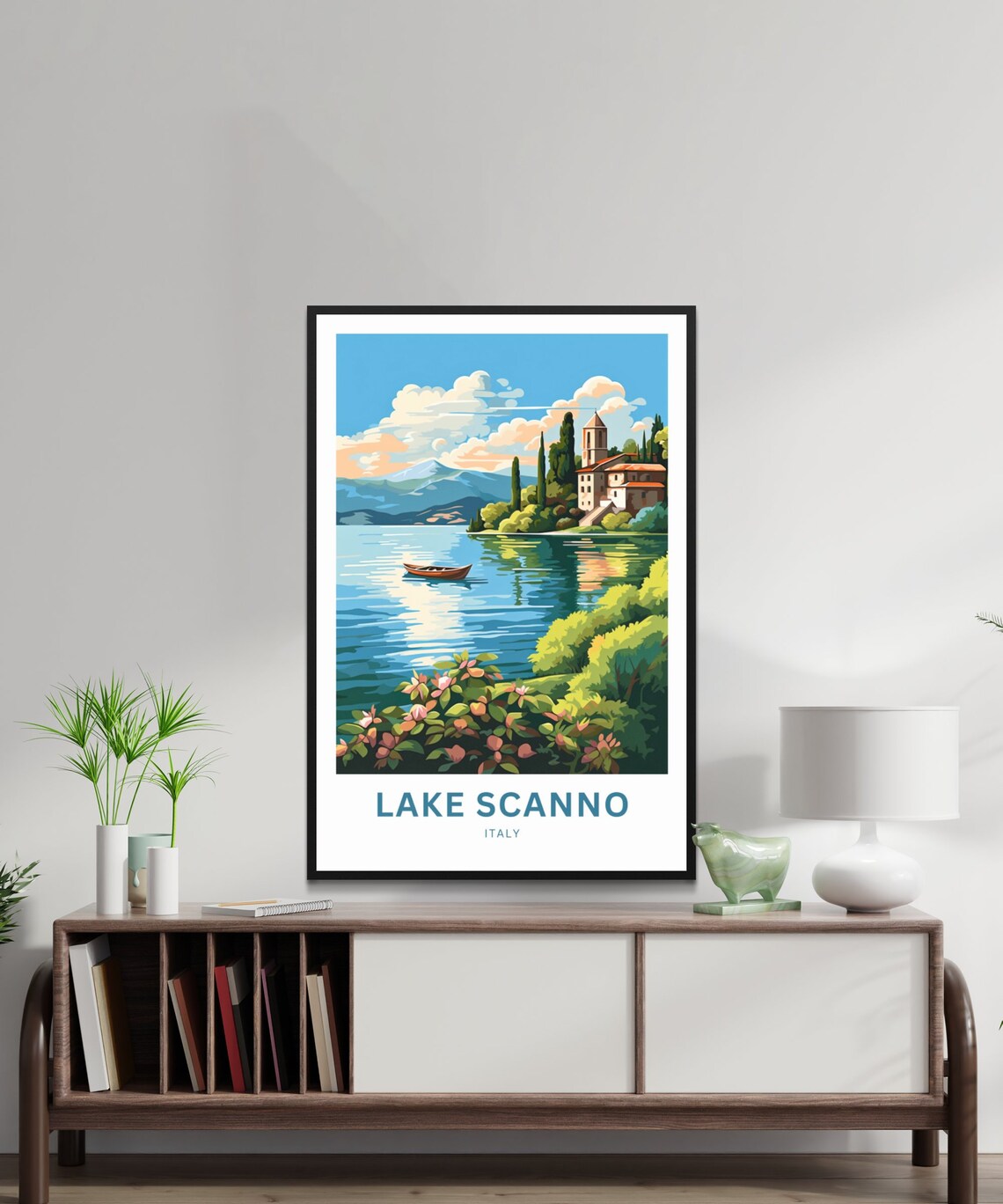Lake Scanno Blue Water Lakeside Chapel Village Italy Travel Poster - Image 3