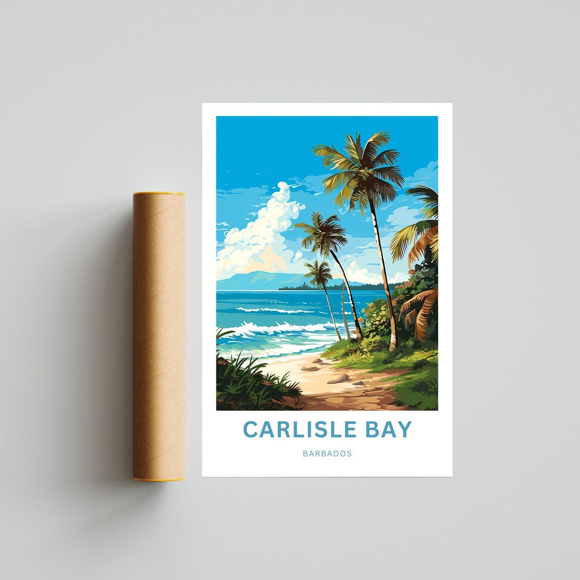 Personalized Carlisle Bay Barbados Palm Beach Waves Travel Poster - Image 4