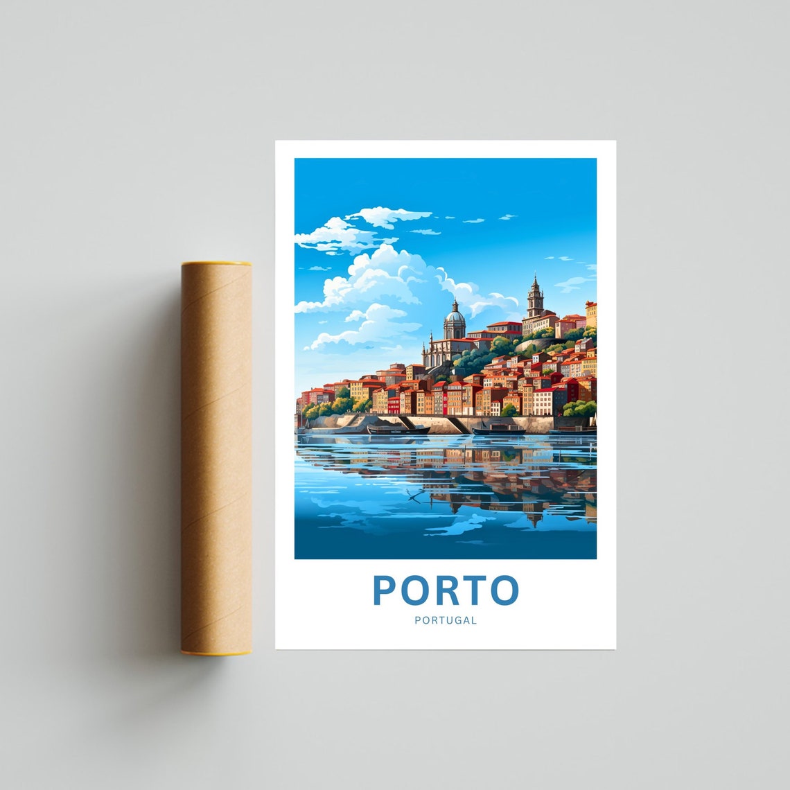 Porto Portugal Waterfront Skyline Reflections River Travel Poster - Image 4
