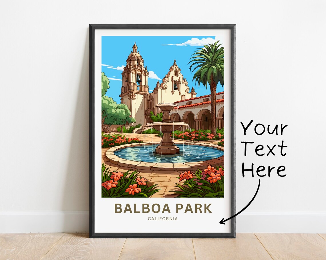 Personalized Balboa Park California Fountain Courtyard Travel Poster