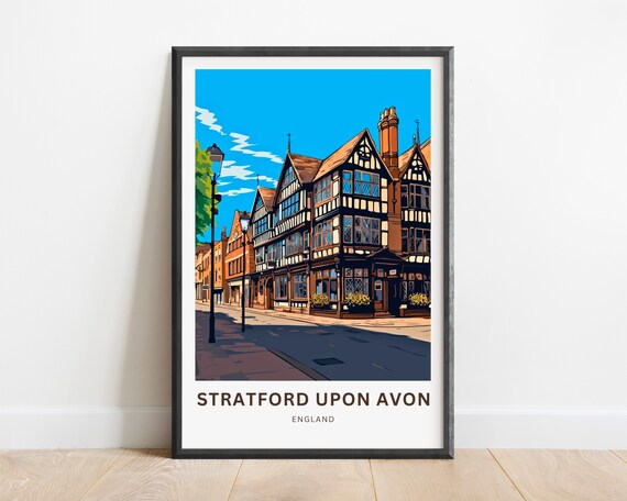 Stratford Upon Avon England Tudor Buildings Retro Travel Poster