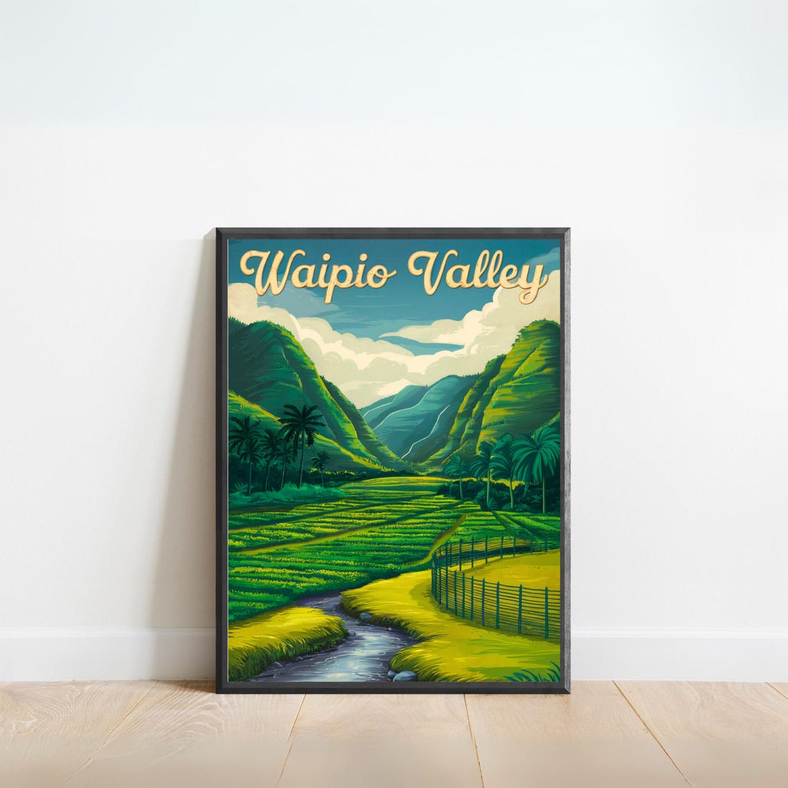 Waipio Valley Vintage Hawaii Green Valley Stream Retro Travel Poster